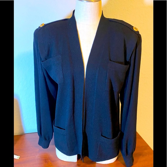 St John Black Knit Jacket Stylist Wide Shoulders - Picture 1 of 11